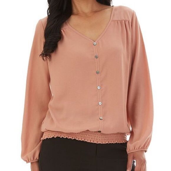 NWT Apt. 9 Smocked Hem Button Down Blouse size S - Picture 1 of 8